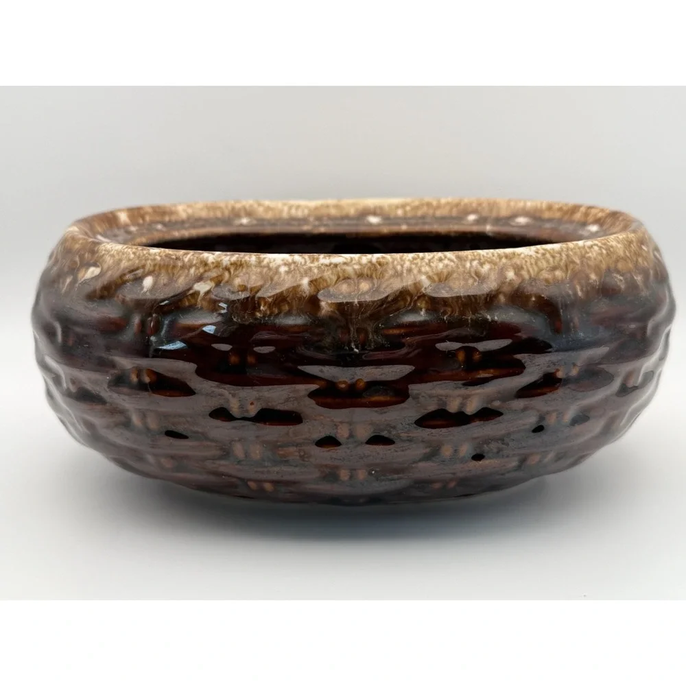 Hull Brown Drip Mirror Glaze Chicken Hen on Nest Casserole & Lid Vintage 8